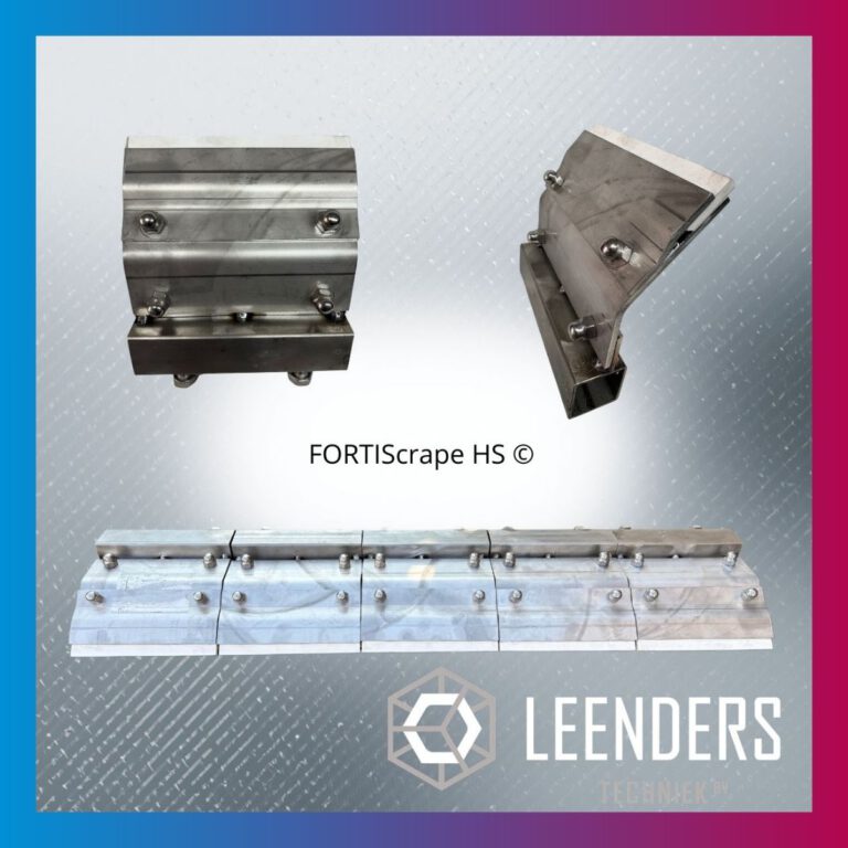 LEENDERS Techniek, LEENDERS Techniek & Montage, mechanisch vakmanschap, slijtagereductie industrie, technisch projectmanagement, onderhoud industriële installaties, revisie en montage, engineering, Forti productlijn, slijtvaste materialen, FortiScrape HS, kopschraper transportband, primaire bandschraper, keramisch schraapblad, RVS bandschraper, levensduur installaties verlengen, stilstand verminderen, transportband reinigen, materiaalophoping voorkomen, onderhoudskosten besparen, efficiënt productieproces, procesoptimalisatie, machine-onderhoud, technische oplossingen
